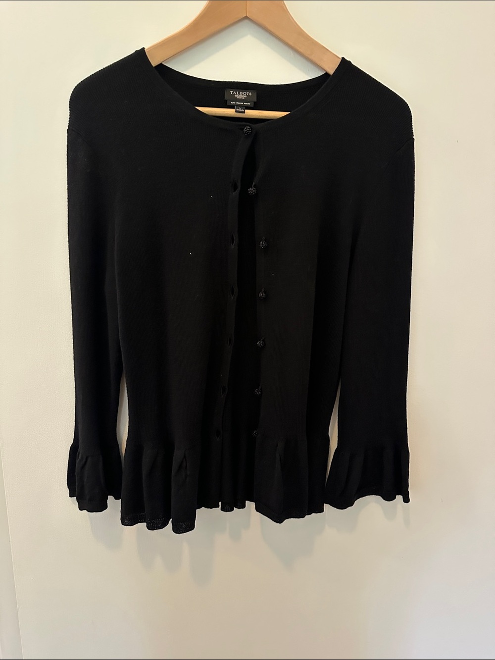 Talbots Black Ruffle-Hem Button-Front Top
